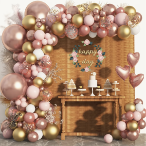 105 Pc Balloon Garland Pink Gold Hearts Wicked Partystore 1