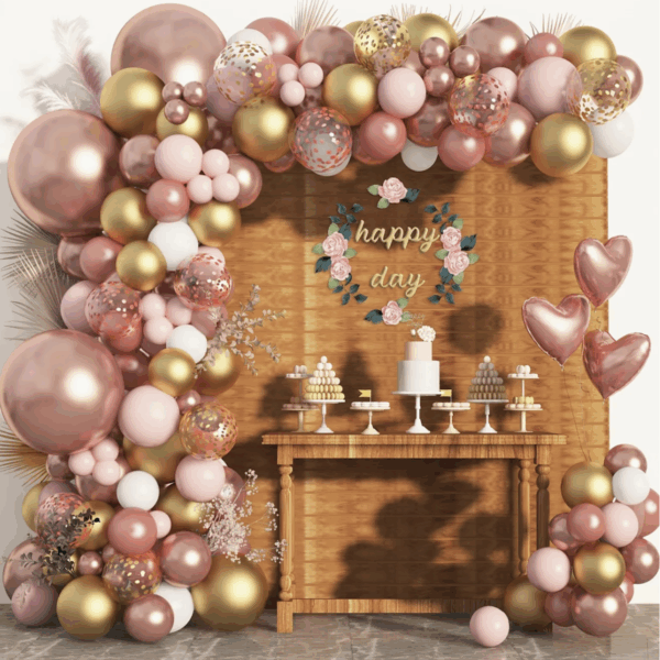 105 Pc Balloon Garland Pink Gold Hearts Wicked Partystore 1