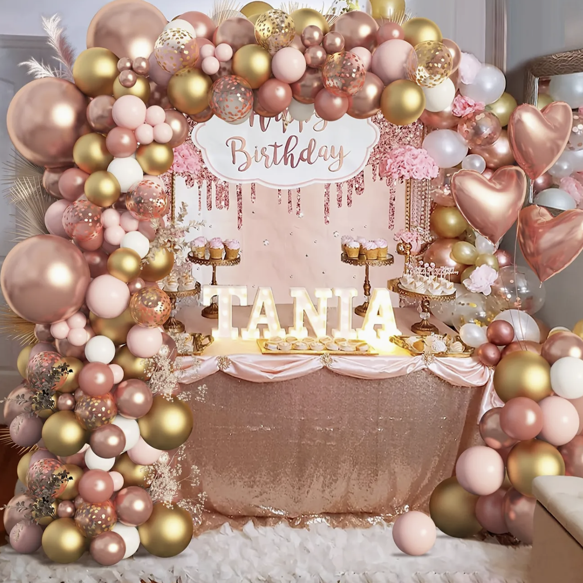 105 Pc Balloon Garland Pink Gold Hearts Wicked Partystore 2