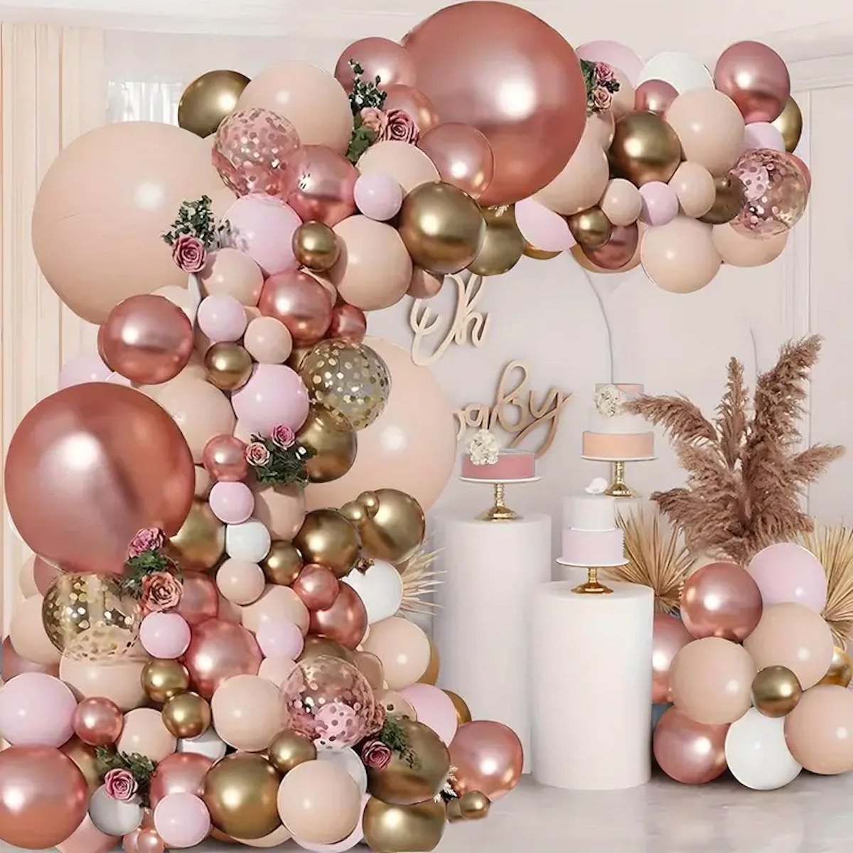 105 Pc Balloon Garland Pink Gold Hearts Wicked Partystore 3