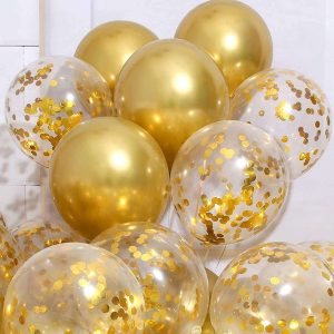 Gold Metallic And Confetti Balloons Wicked Partystore 1
