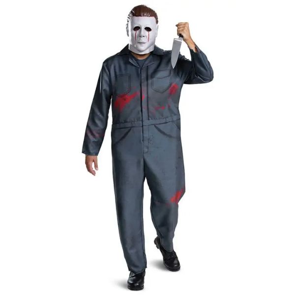 Bloody Michael Myers Inspired Black Boiler Suit Posed Costume Wicked Party Store