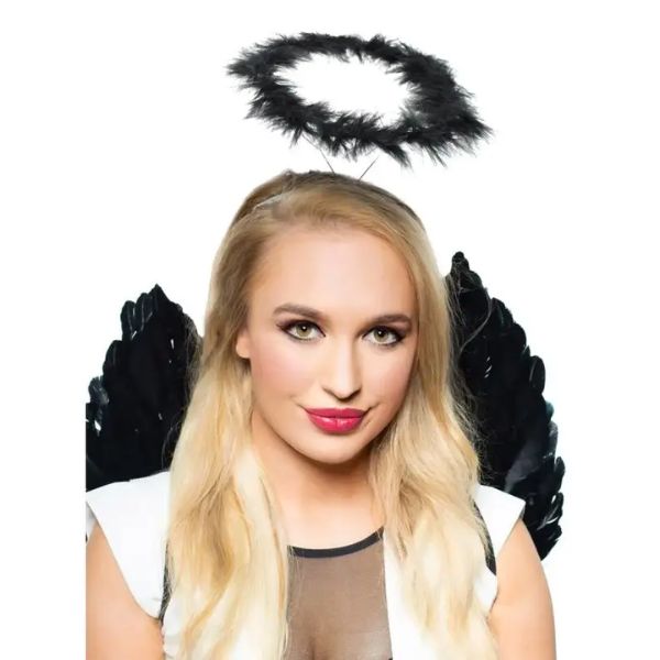 Fluffy Black Feather Angel Halo Costume Wicked Party Store