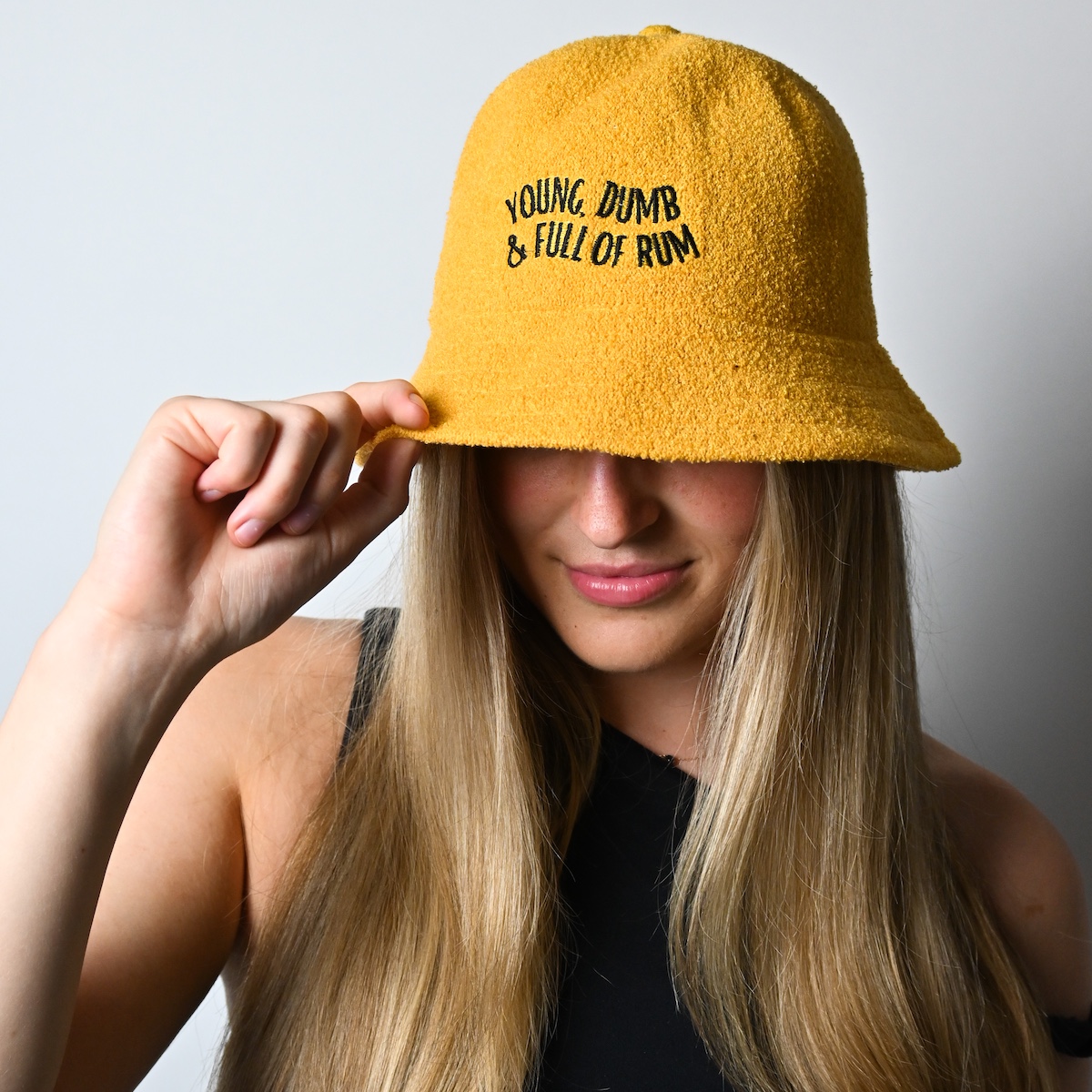 Terry Towel Bucket Hat Yellow Young Dumb And Full Of Rum Wicked Partystore 4