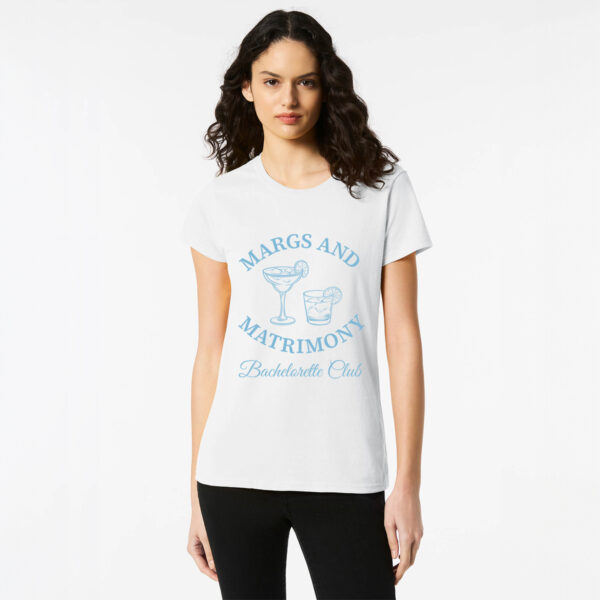 Personalised Bachelorette Top 10 White Front Blue