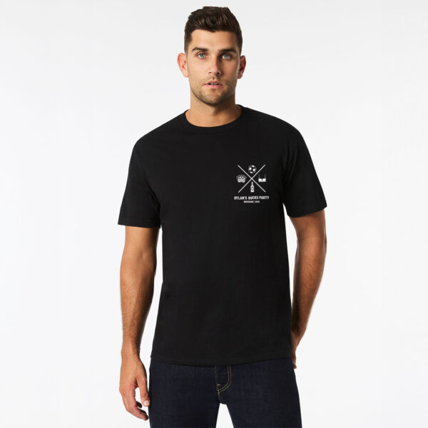 Personalised Bucks T-shirt Design 20 Black Front Wicked Party store