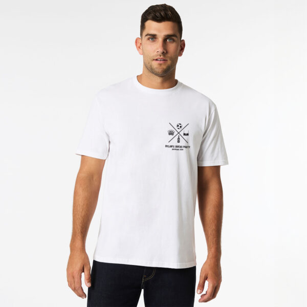 Personalised Bucks T-shirt Design 20 White Front Wicked Party Store