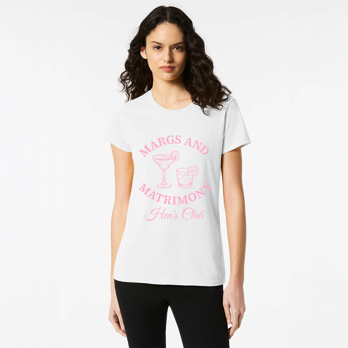 Personalised Hens Top Design 10 White Front Pink