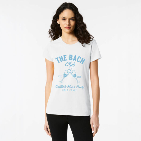 Personalised Hens Top Design 11 White Front Blue