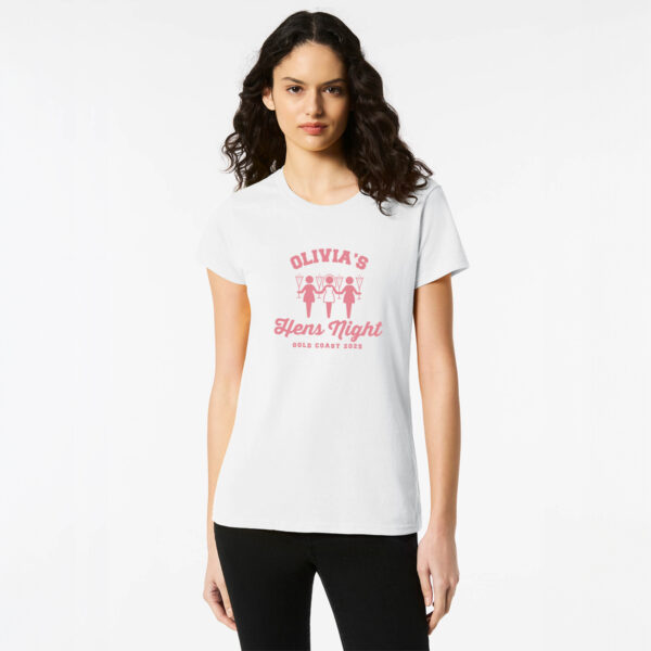 Personalised Hens Top Design 3 White Front Pink