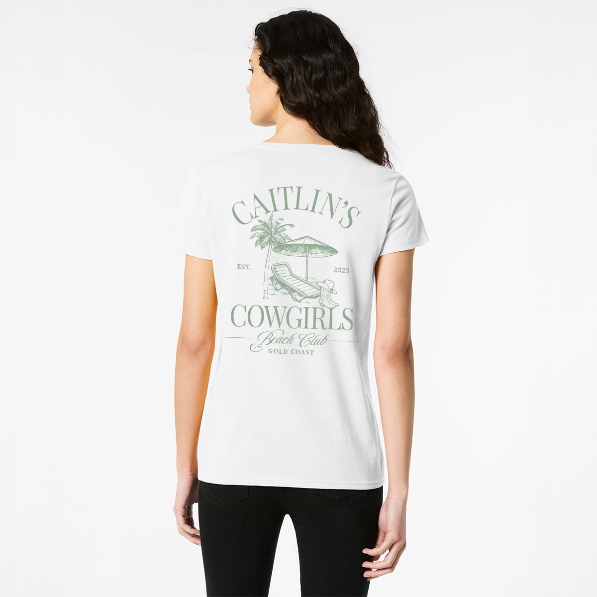 Personalised Hens Top Design 31 White Back Green
