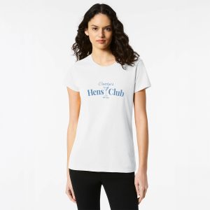 Personalised Hens Club Top Design 33 White Front Blue