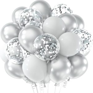 Silver Metallic And Confetti Balloons Wicked Partystore 1