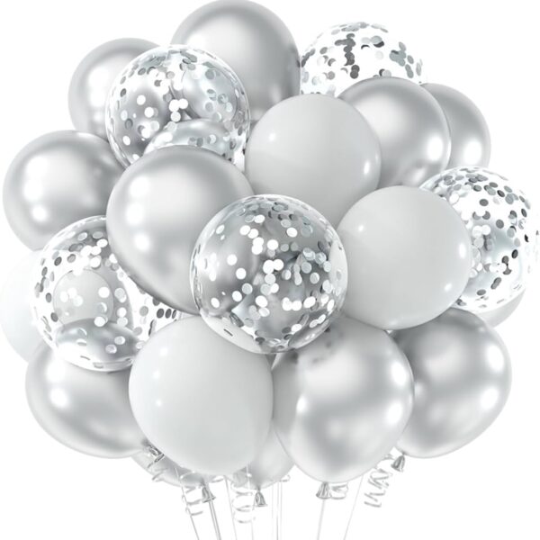 Silver Metallic And Confetti Balloons Wicked Partystore 1