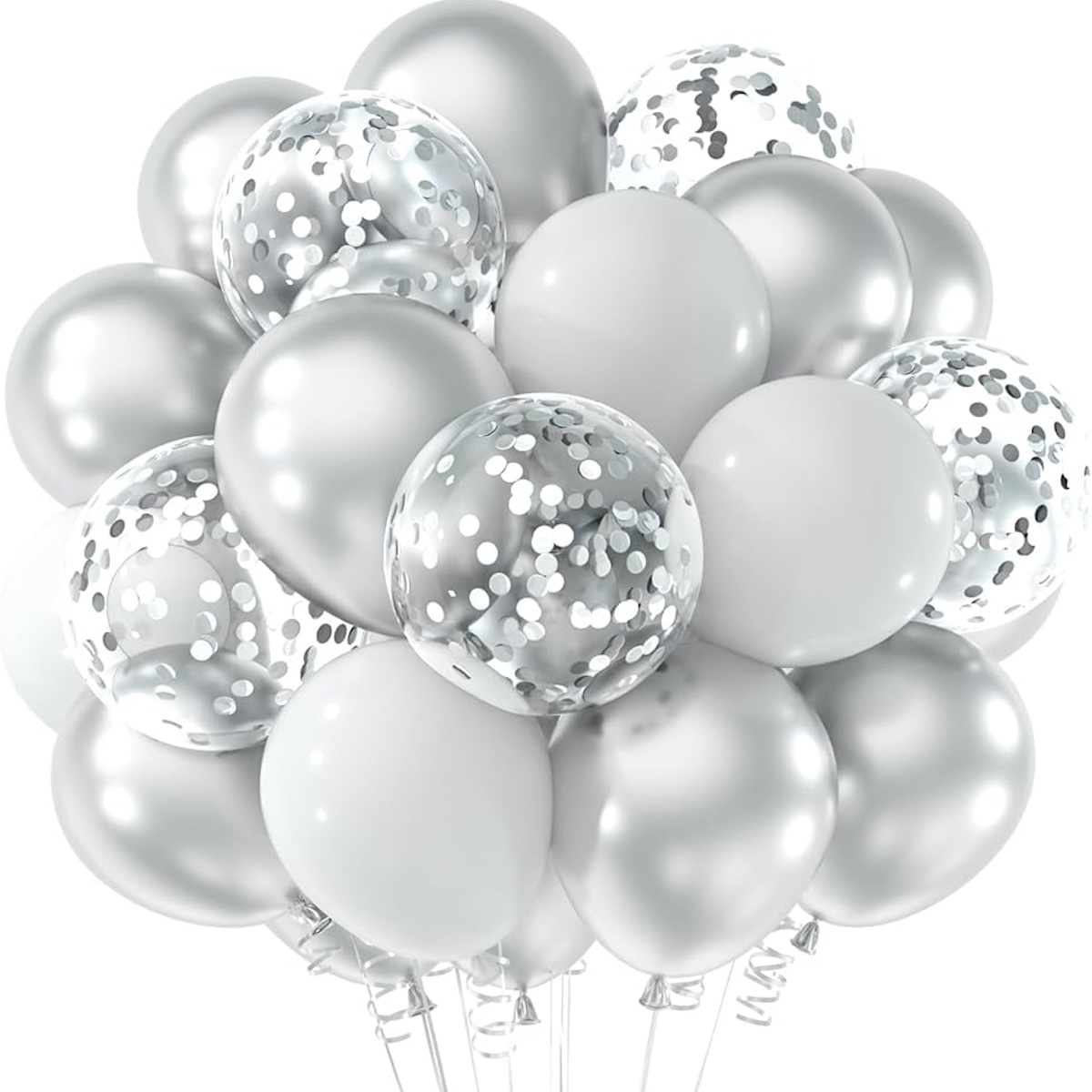 Silver Metallic And Confetti Balloons Wicked Partystore 1