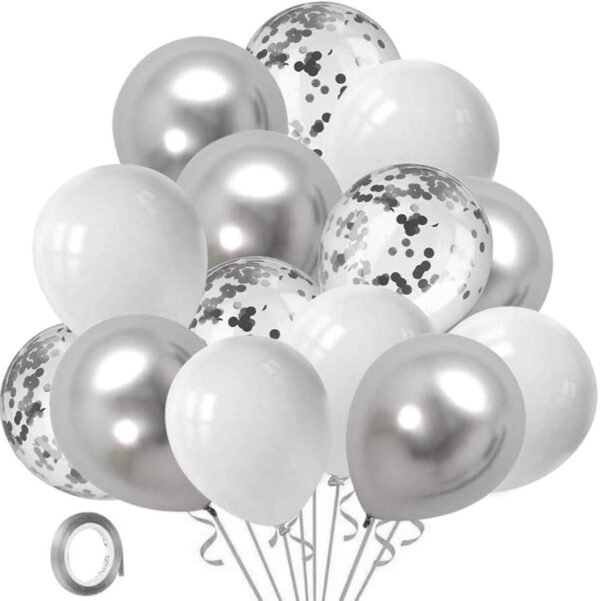 Silver Metallic And Confetti Balloons Wicked Partystore 2