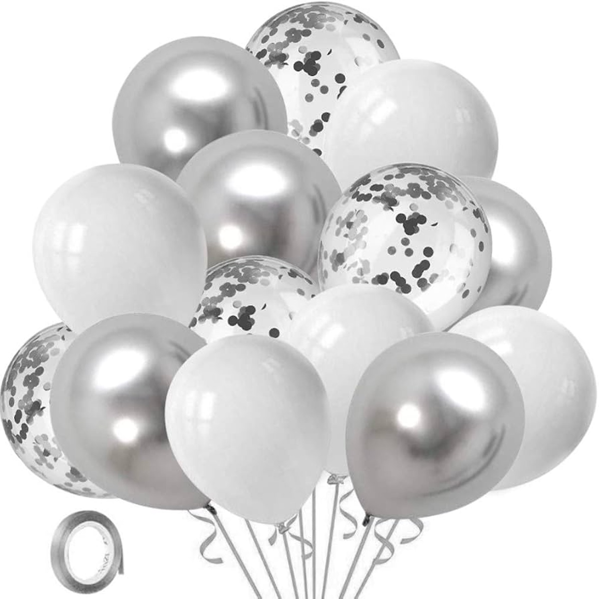 Silver Metallic And Confetti Balloons Wicked Partystore 2