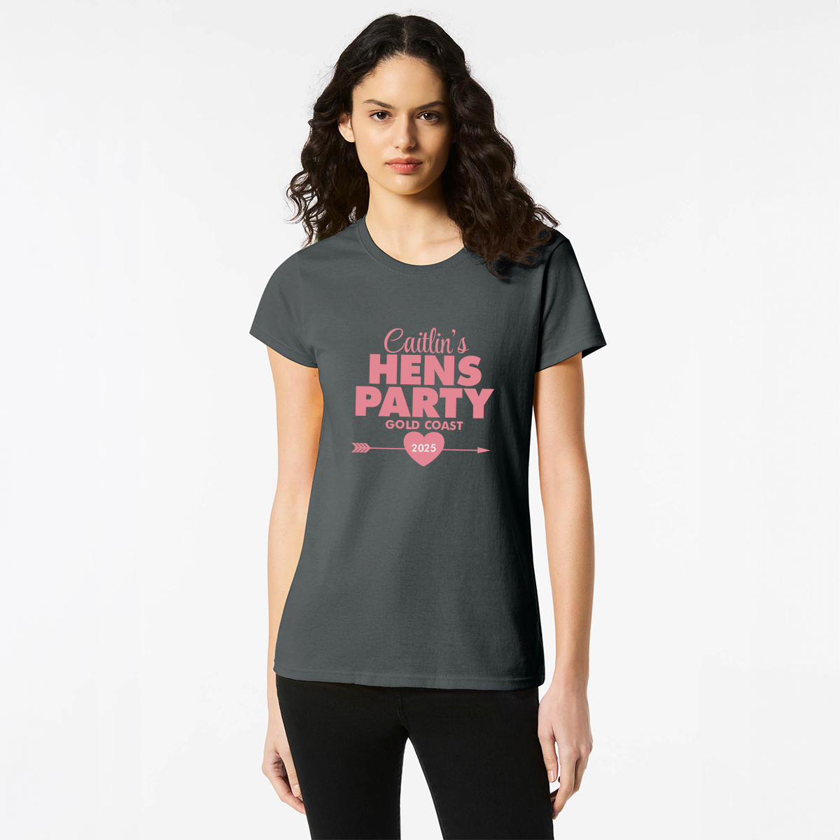 Personalised Hens Heart And Arrow Top Wicked Partystore Design 9 Black Front Pink