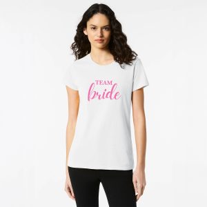Personalised Hens Team Bride Top Design 16b White Front Pink