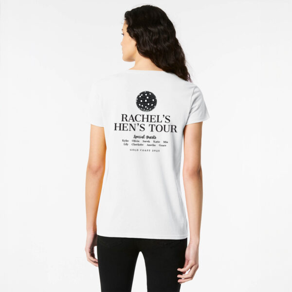 Personalised Hens Tour Top Design 26 White Back Black